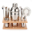 9 in 1 Stainless Steel Cocktail Shaker Tools Set with Wooden Mount, Capacity: 350ml - free shipping - PMC TechLife - Order now!