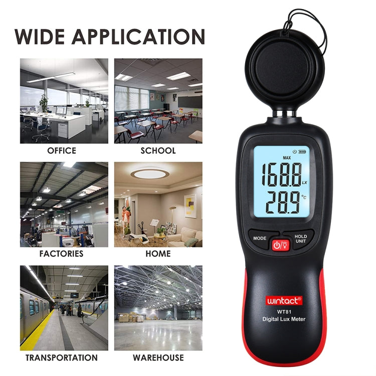 Wintact WT81 Digital Light Lux Meter for Factory / School / House Various Occasion, Range: 0-200,000 Lux (Black)