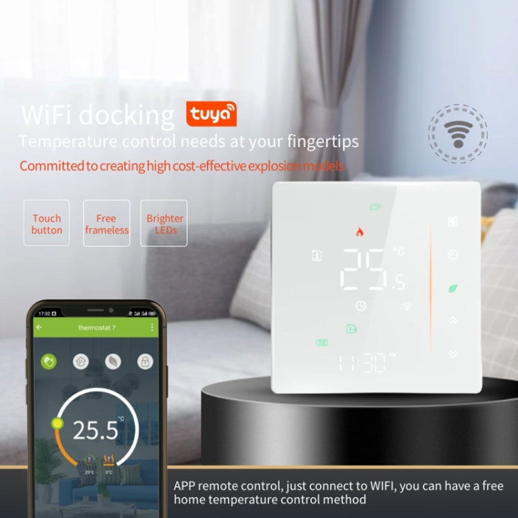 BHT-006GBLW 95-240V AC 16A Smart Home Heating Thermostat for EU Box, Control Electric Heating with Only Internal Sensor & External Sensor & WiFi Connection (White)