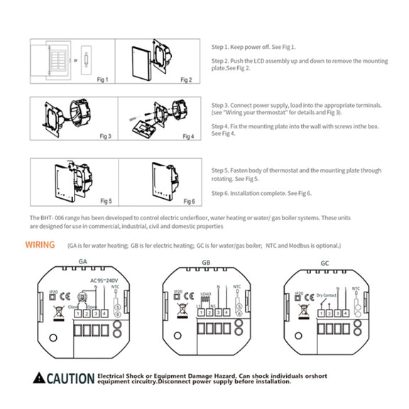 BHT-006GBLW 95-240V AC 16A Smart Home Heating Thermostat for EU Box, Control Electric Heating with Only Internal Sensor & External Sensor & WiFi Connection (White)