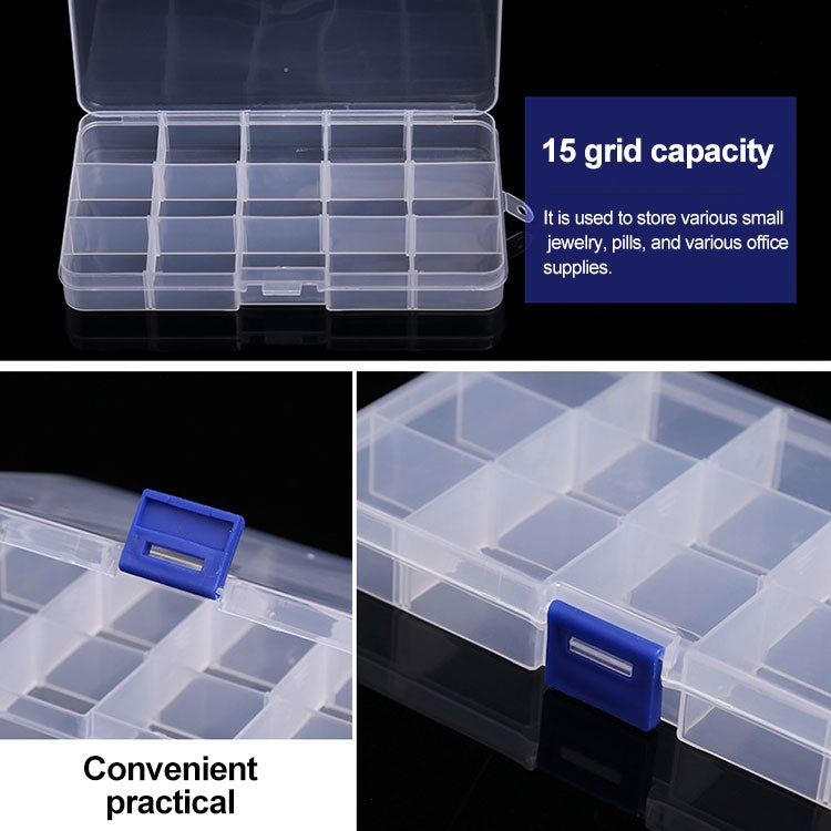 Removable Grid Plastic 15 Slots Box Organizer for Jewelry Earring Fishing Hook Small Accessories(Purple+Blue)