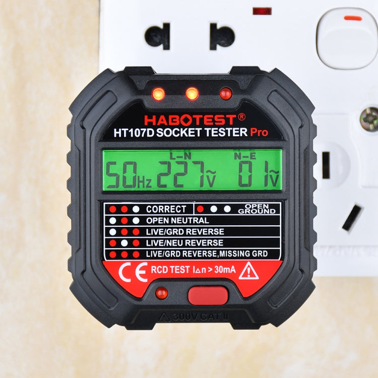HABOTEST HT107D Multifunctional Digital Display Socket Tester (UK Plug)