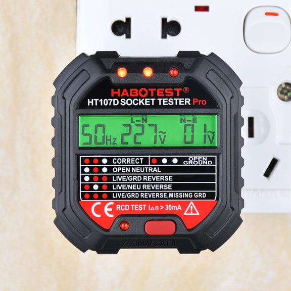 HABOTEST HT107D Multifunctional Digital Display Socket Tester (UK Plug)