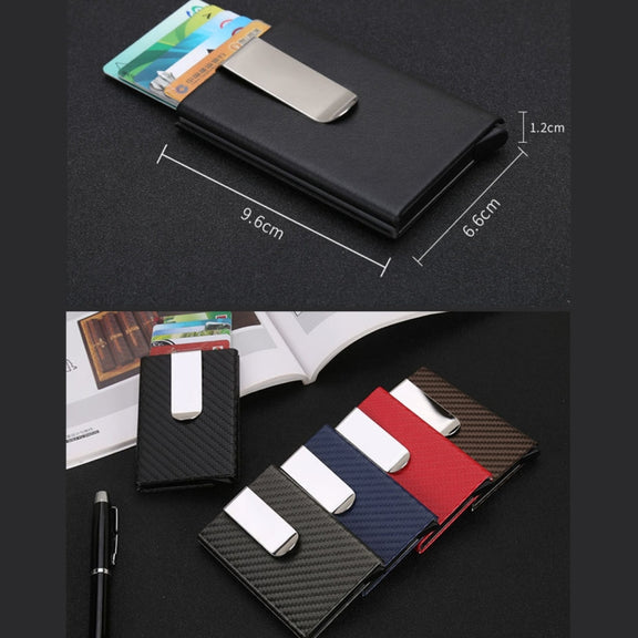 Carbon Fiber Antimagnetic Solid Color Credit Card Holder Money Clip Wallet, Size: 10*6.6cm(Blue)