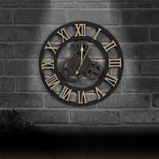 Originality American Industrial Style Wood Vintage Old Gear Wall Clock(Gold)