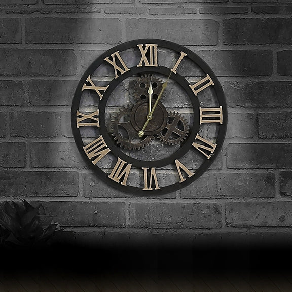 Originality American Industrial Style Wood Vintage Old Gear Wall Clock(Gold)