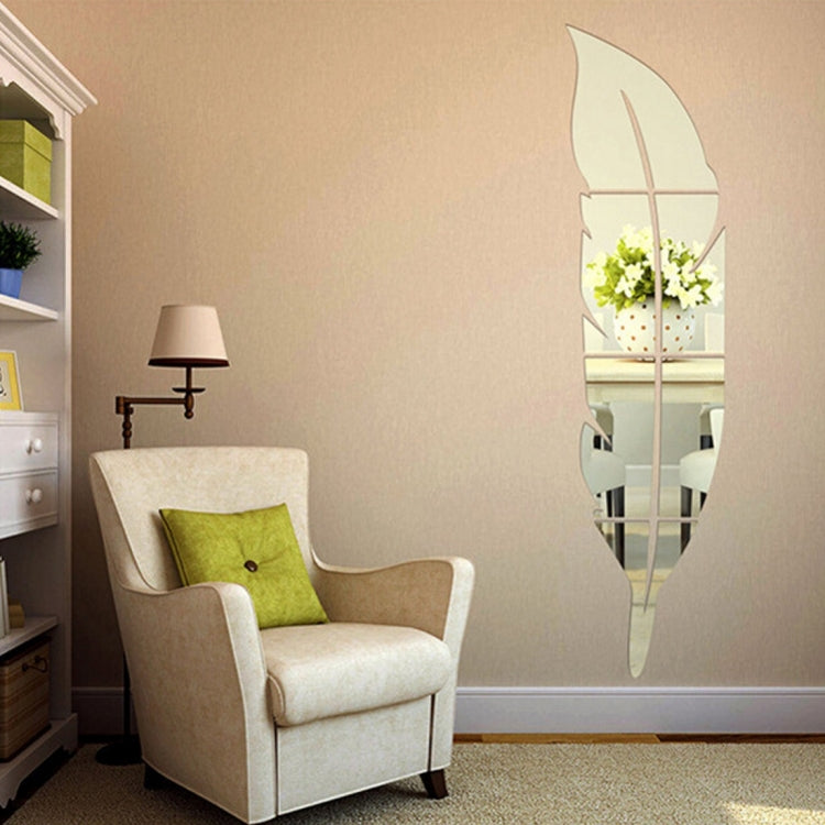 DIY Feather Style Acrylic Mirror Wall Stickers Home Room Mural Decoration Art Wall Sticker, Size: 18*73cm(Silver)