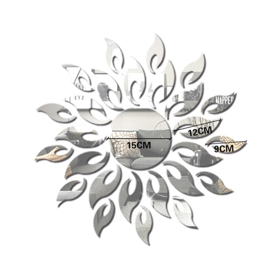 Sunflower Mirror Wall Sticker Bedroom Living Room Decoration Wall Stickers(Silver)
