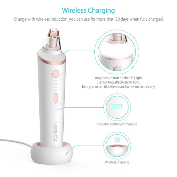 XPREEN XPRE037 Wireless Charging  Multi-function Blackhead Extractor Pore Cleanser with Four Probes & LED Lighting Function(White)