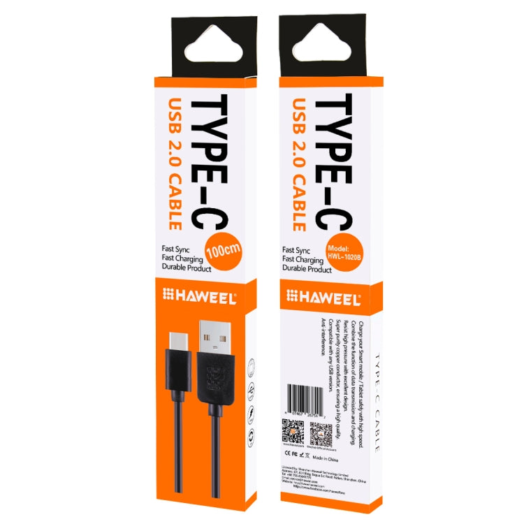 HAWEEL 1m USB-C / Type-C to USB 2.0 Data & Charging Cable(Black)