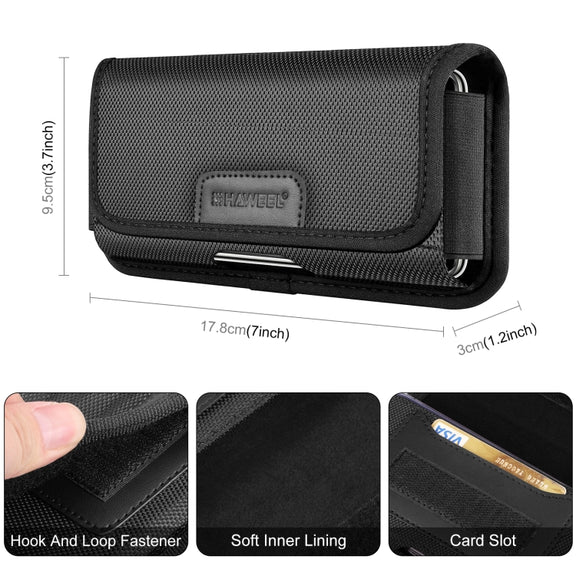 HAWEEL 6.1-6.8 inch Nylon Cloth Phone Belt Clip Horizontal Carrying Pouch with Card Slot (Black)
