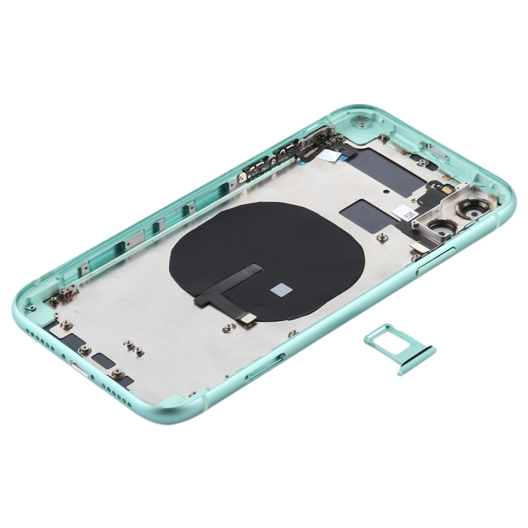 Battery Back Cover (with Side Keys & Card Tray & Power + Volume Flex Cable & Wireless Charging Module) for iPhone 11(Green)
