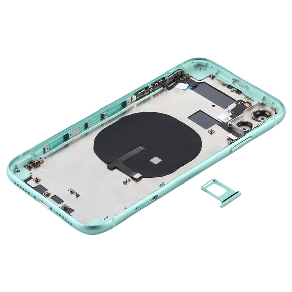 Battery Back Cover (with Side Keys & Card Tray & Power + Volume Flex Cable & Wireless Charging Module) for iPhone 11(Green)