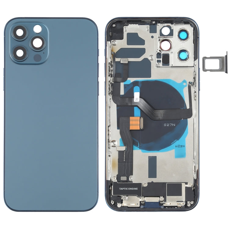 Battery Back Cover Assembly (with Side Keys & Speaker Ringer Buzzer & Motor & Camera Lens & Card Tray & Power Button + Volume Button + Charging Port & Wireless Charging Module) for iPhone 12 Pro(Blue)
