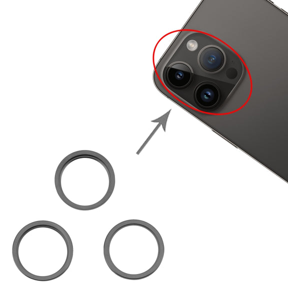 For iPhone 14 Pro Max 3PCS Rear Camera Glass Lens Metal Outside Protector Hoop Ring(Black)