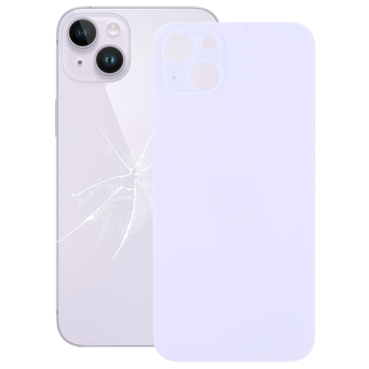 For iPhone 14 Plus Easy Replacement Big Camera Hole Glass Back Battery Cover(Purple)