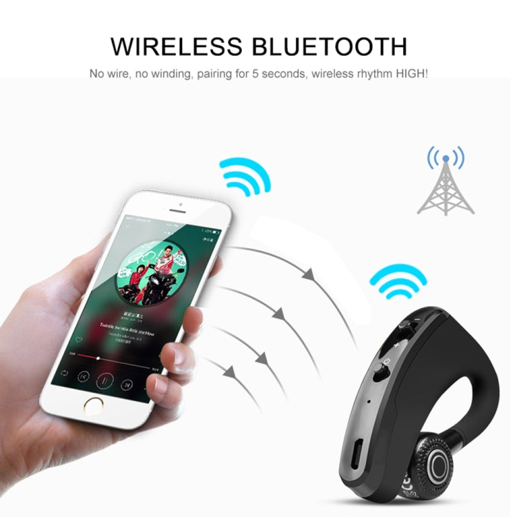 V9 Business Handsfree Wireless Bluetooth Headset CSR 4.1 with Mic for Driver Sport (Black)