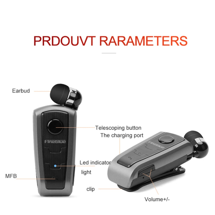 Fineblue F910 CSR4.1 Retractable Cable Caller Vibration Reminder Anti-theft Bluetooth Headset(Grey)