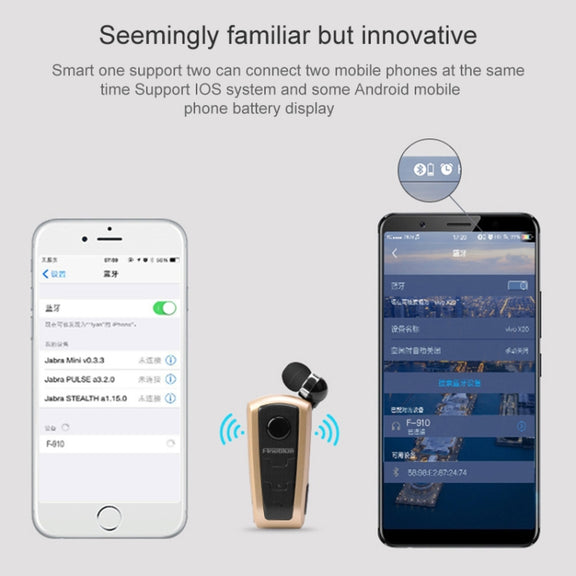 Fineblue F910 CSR4.1 Retractable Cable Caller Vibration Reminder Anti-theft Bluetooth Headset(Grey)