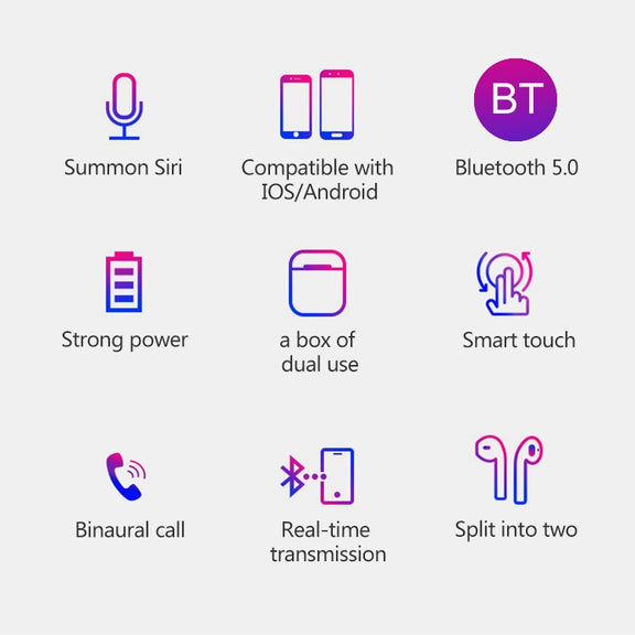 i9 Touch Wireless TWS Sport Bilateral Stereo Bluetooth 5.0 Headset with Charging Box, Touch Version (White)