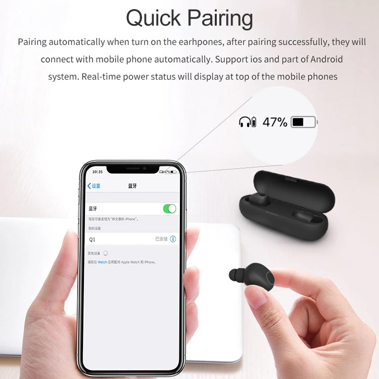 Q1 TWS Bluetooth 5.0 Binaural Stereo Wireless Sports Bluetooth Earphone(White)
