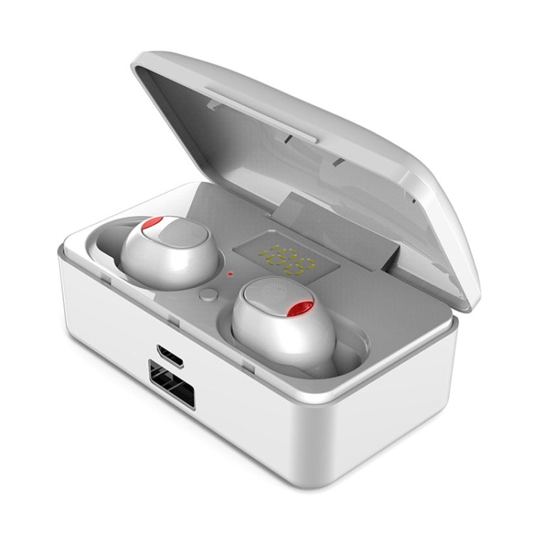 G10 TWS Bluetooth 5.0 Wireless Bluetooth Earphone with Charging Box, Support Digital Display & HD Call & Power Bank(White)