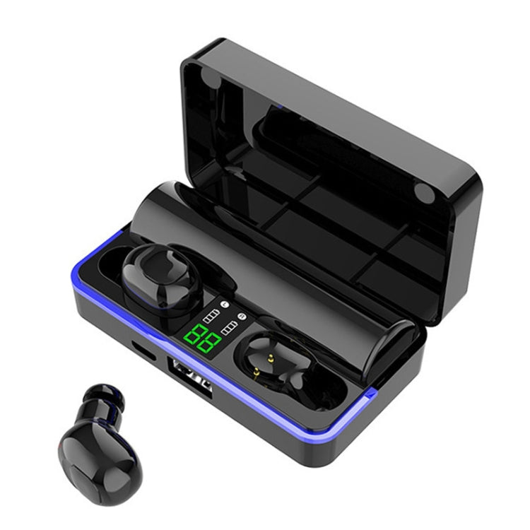 W12 IPX6 Water-resistant Bluetooth 5.0 Touch Wireless Bluetooth Earphone with Charging Box, Support Power Digital Display & Breathing Light Bar & HD Call & Power Bank (Black)