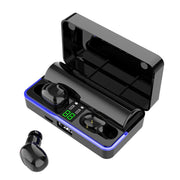 W12 IPX6 Water-resistant Bluetooth 5.0 Touch Wireless Bluetooth Earphone with Charging Box, Support Power Digital Display & Breathing Light Bar & HD Call & Power Bank (Black)