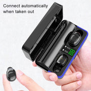 W12 IPX6 Water-resistant Bluetooth 5.0 Touch Wireless Bluetooth Earphone with Charging Box, Support Power Digital Display & Breathing Light Bar & HD Call & Power Bank (Black)