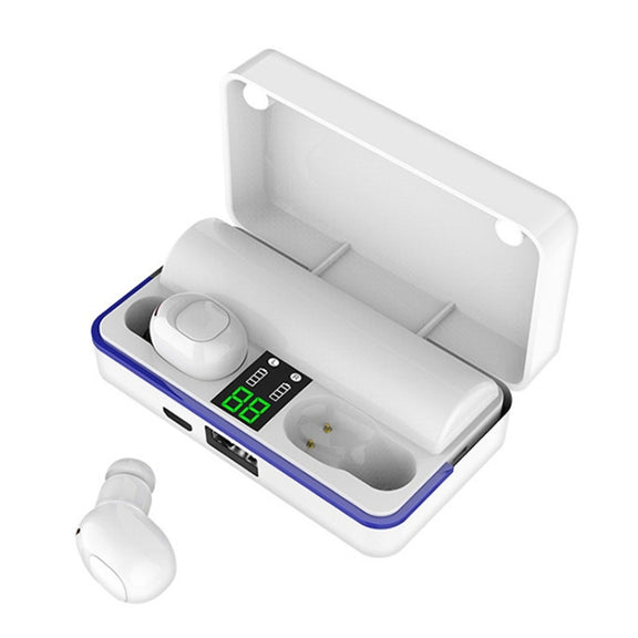 W12 IPX6 Water-resistant Bluetooth 5.0 Touch Wireless Bluetooth Earphone with Charging Box, Support Power Digital Display & Breathing Light Bar & HD Call & Power Bank (White)