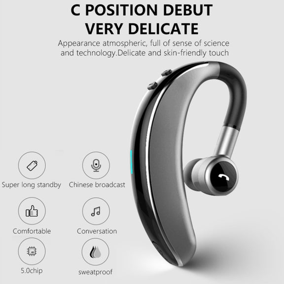 V7 Bluetooth 5.0 Business Style Wireless Stereo Sports Bluetooth Earphone, Support Inform Caller Name (Black)