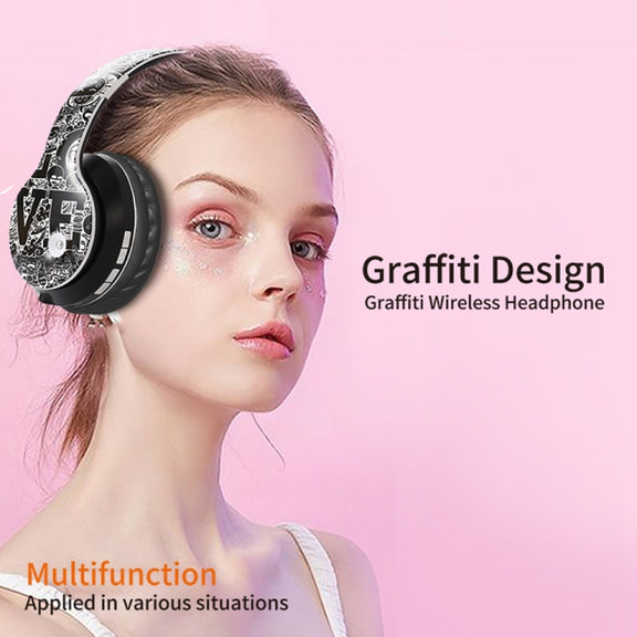 B1 Graffiti Pattern Wireless Bluetooth V5.0 Headset (Black Silver)