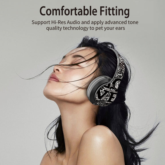 B1 Graffiti Pattern Wireless Bluetooth V5.0 Headset (Black Silver)