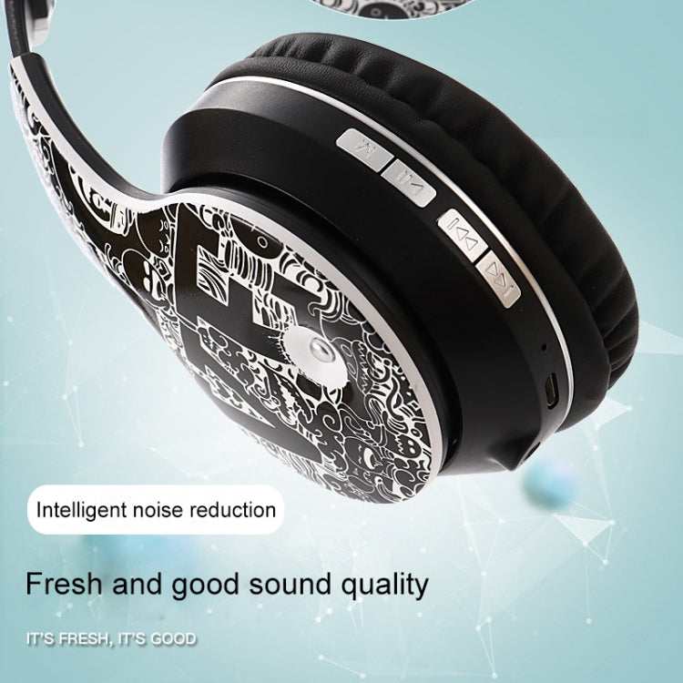 B1 Graffiti Pattern Wireless Bluetooth V5.0 Headset (Black Silver)