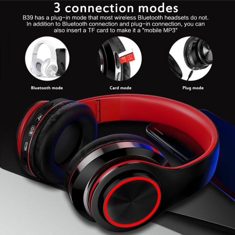 B39 Wireless Bluetooth V5.0 Headset (Black Red)