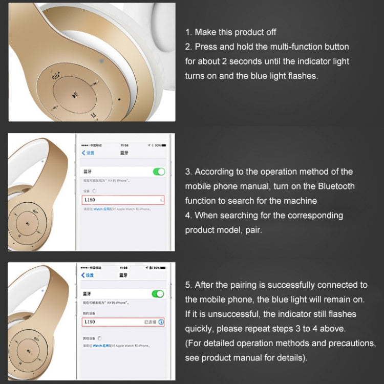 L150 Wireless Bluetooth V5.0 Headset (Silver)