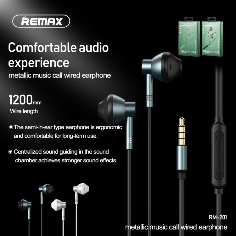 REMAX RM-201 In-Ear Stereo Metal Music Earphone with Wire Control + MIC, Support Hands-free(Tarnish)