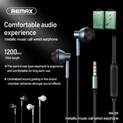 REMAX RM-201 In-Ear Stereo Metal Music Earphone with Wire Control + MIC, Support Hands-free(Tarnish)