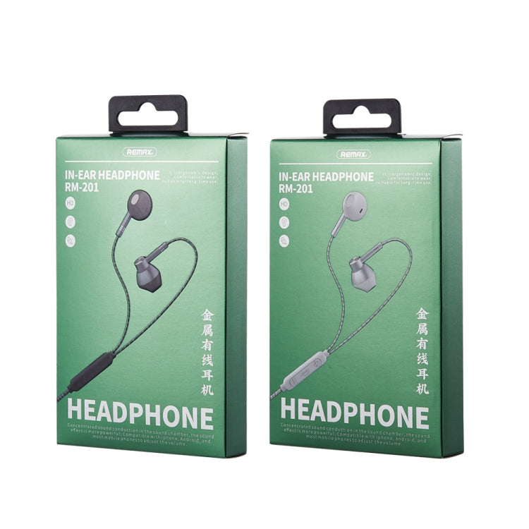 REMAX RM-201 In-Ear Stereo Metal Music Earphone with Wire Control + MIC, Support Hands-free(Tarnish)