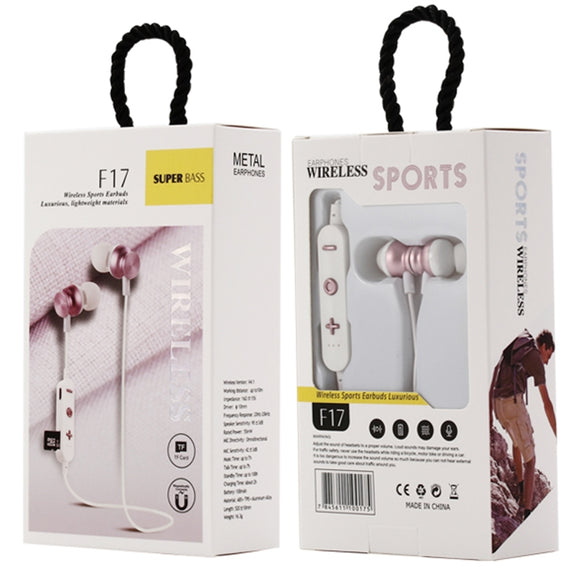 F17 Bluetooth 4.2 Hanging Neck Design Bluetooth Headset, Support Music Play & Switching & Volume Control & Answer(Rose Gold)