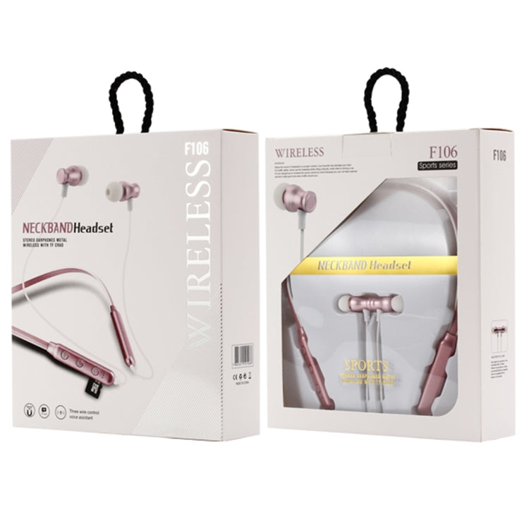 F106 Bluetooth 4.2 Hanging Neck Design Bluetooth Headset, Support Music Play & Switching & Volume Control & Answer(Rose Gold)