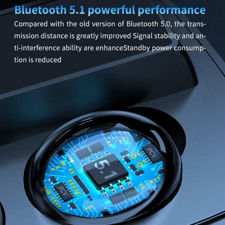 M9 Bluetooth 5.1 TWS Mirror Digital Display Wireless Bluetooth Earphone with Charging Box Flashlight , Support Touch & Siri & Battery Display(Black)