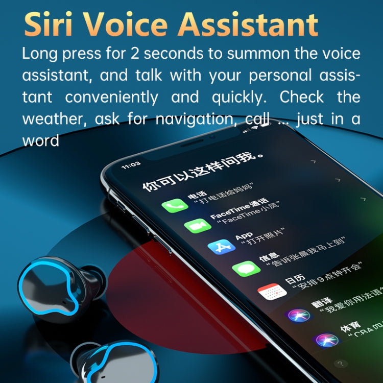 M9 Bluetooth 5.1 TWS Mirror Digital Display Wireless Bluetooth Earphone with Charging Box Flashlight , Support Touch & Siri & Battery Display(Black)