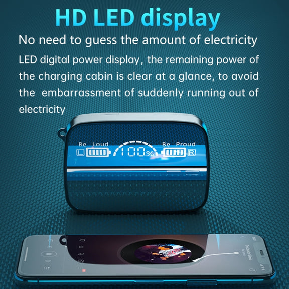 M9 Bluetooth 5.1 TWS Mirror Digital Display Wireless Bluetooth Earphone with Charging Box Flashlight , Support Touch & Siri & Battery Display(Black)