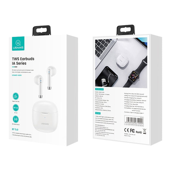 USAMS-IA04 Zero Sense Series Wireless Bluetooth 5.0 Mini TWS Earphone with Charging Box (Black)