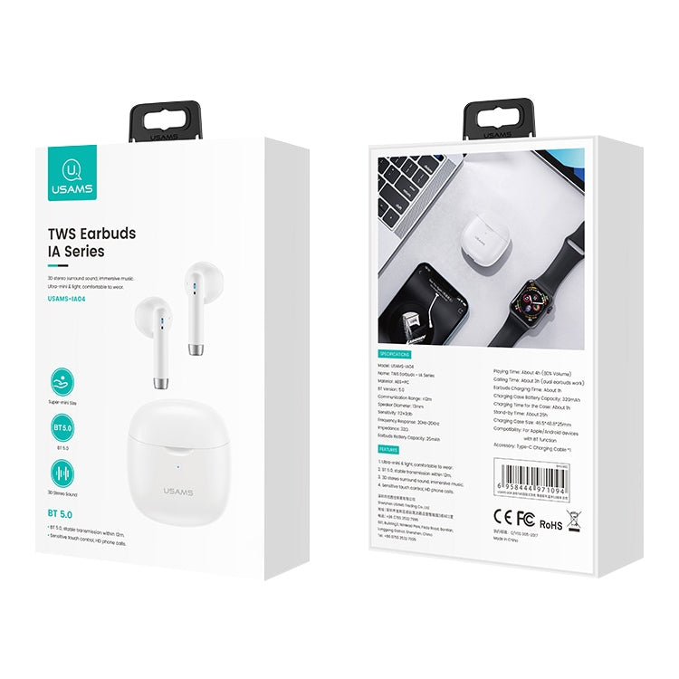 USAMS-IA04 Zero Sense Series Wireless Bluetooth 5.0 Mini TWS Earphone with Charging Box (Black)