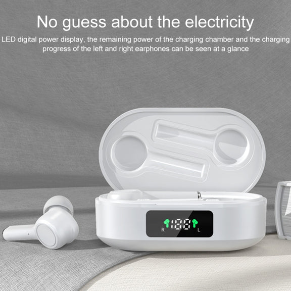 MI4 Bluetooth 5.0 LED Digital Display Intelligent Noise Reduction True Wireless Bluetooth Earphone (White)