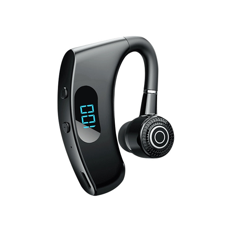 V12 Bluetooth 5.2 Business Hanging Ear Style Smart LED Digital Display Wireless Bluetooth Earphone with Charging Box (Black)