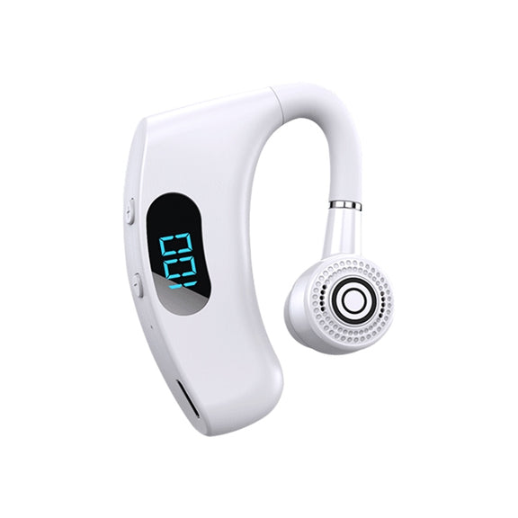 V12 Bluetooth 5.2 Business Hanging Ear Style Smart LED Digital Display Wireless Bluetooth Earphone with Charging Box (White)