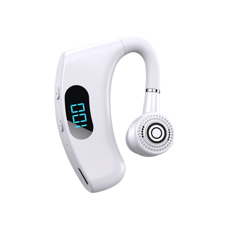 V12 Bluetooth 5.2 Business Hanging Ear Style Smart LED Digital Display Wireless Bluetooth Earphone with Charging Box (White)